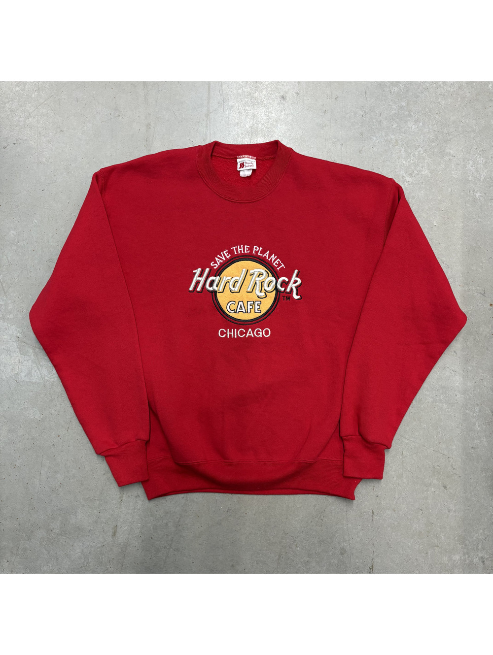 Vintage 90s Hard Rock Cafe Chicago Embroidered Sweatshirt Large Red